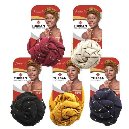 Kim & C Premium Pre-Knotted Turban With Gold Line